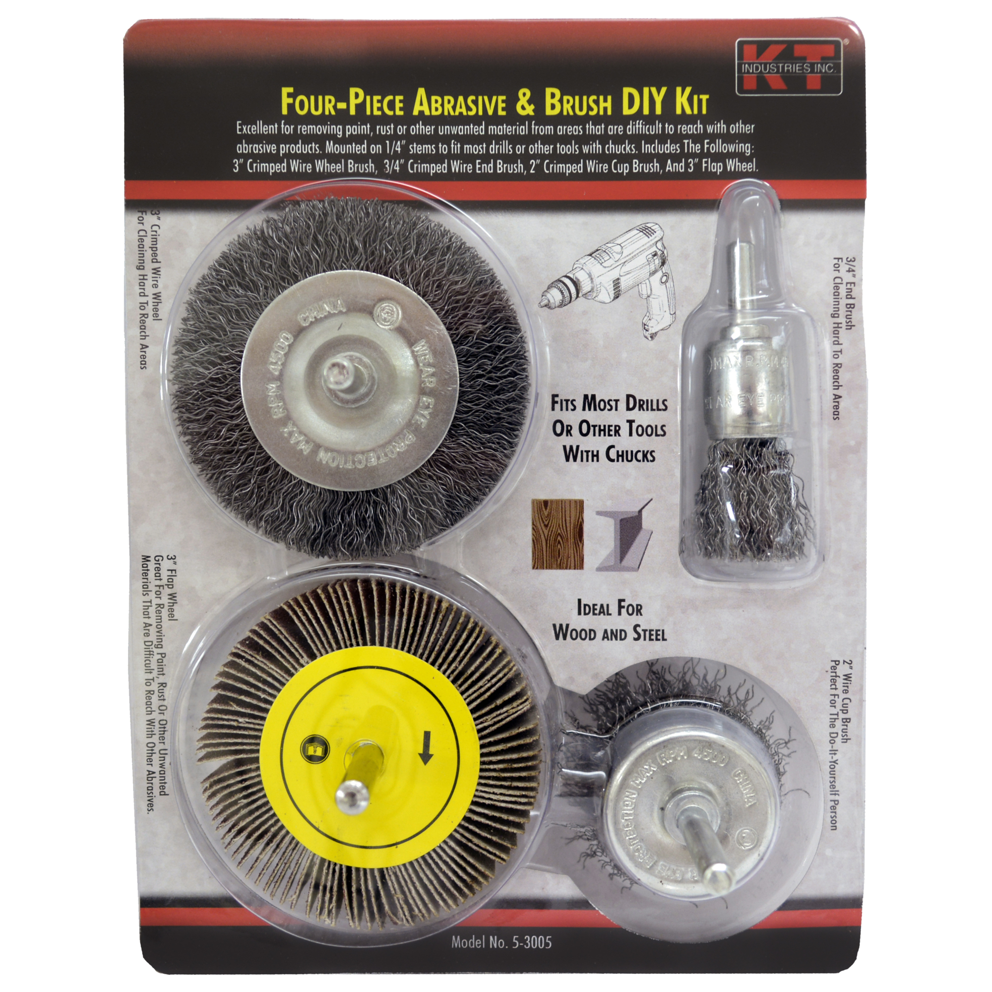 K-T Industries End Brush Clean Up Set — 4-Piece, 1/4in. Shank, Model# 5-3005